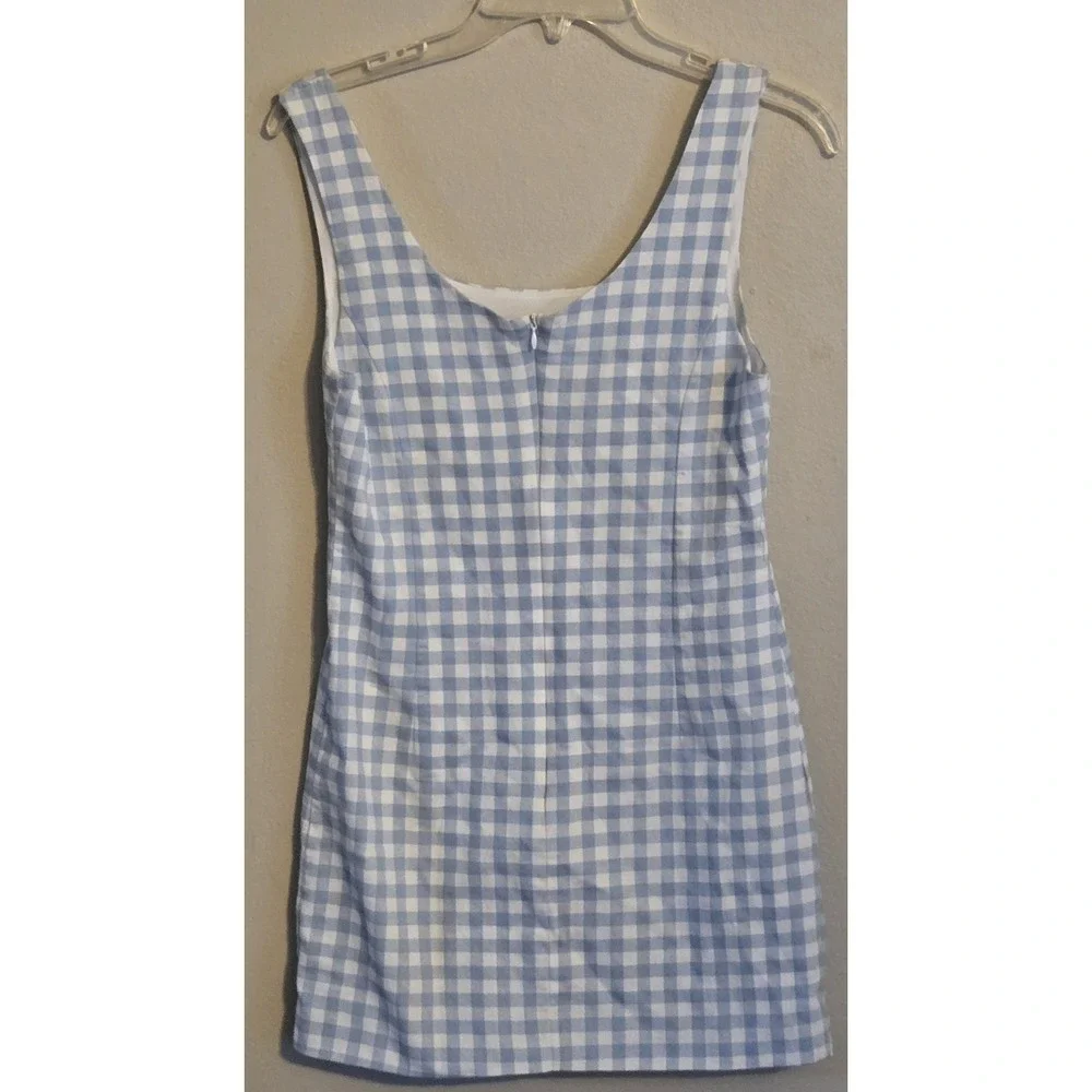 Mable Blue‎ White Gingham Check Sleeveless Mini Dress Lined Front Slit Size Med - Picture 2 of 8